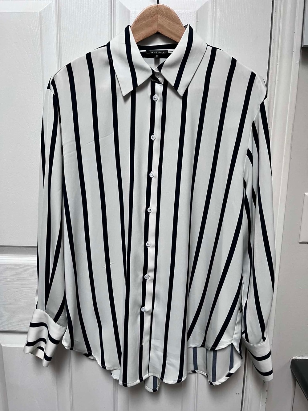 Dynamite Black and White Vertical Stripe Button-Down Shirt